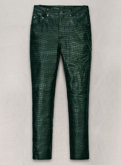 Croc Metallic Green Leather Pants - Jeans Style : LeatherCult: Genuine  Custom Leather Products, Jackets for Men & Women