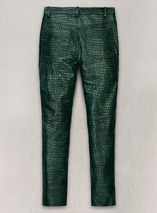 Croc Metallic Green Leather Pants - Jeans Style : LeatherCult