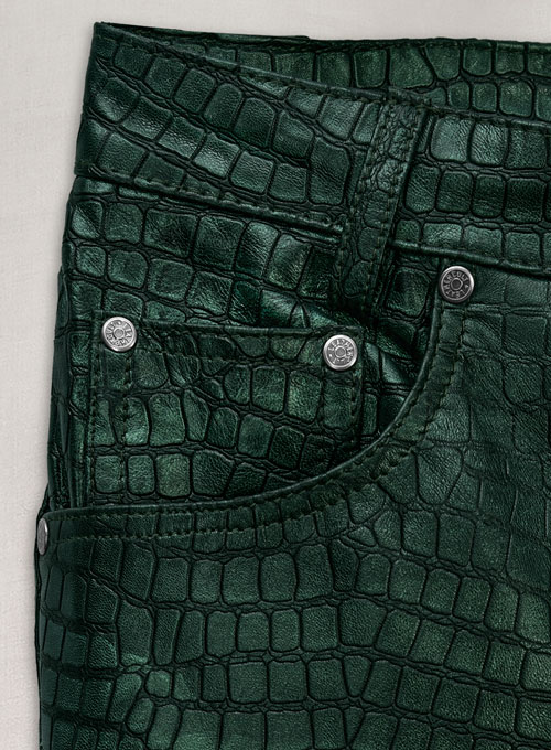 (image for) Croc Metallic Green Leather Pants - Jeans Style
