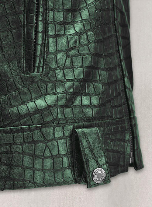 (image for) Croc Metallic Green Leather Jacket #511 - Click Image to Close