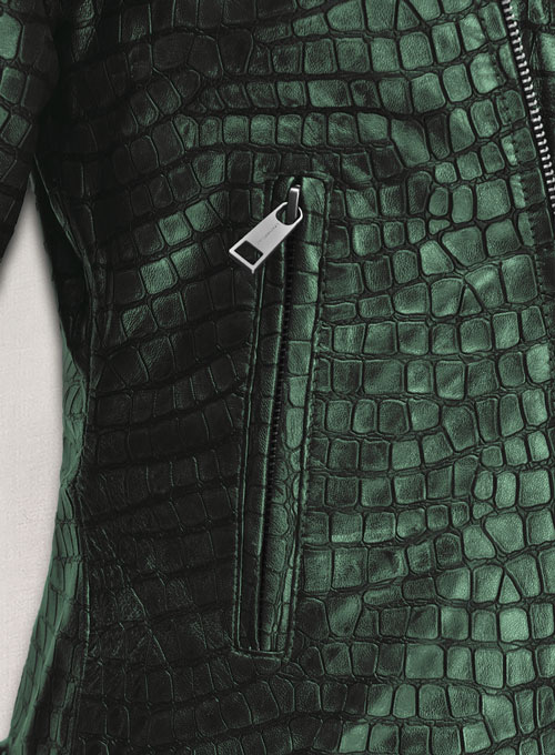 (image for) Croc Metallic Green Leather Jacket #511 - Click Image to Close