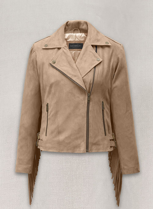 (image for) Dusty Beige Suede Leather Fringes Jacket #1008 - Click Image to Close