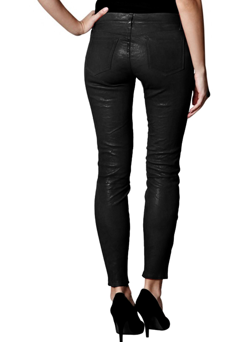 (image for) Black Stretch Leather Jeans - Click Image to Close