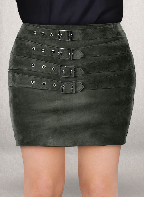 Gray Suede Bossy Buckle Leather Skirt - #443