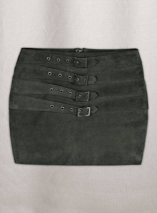 Gray Suede Bossy Buckle Leather Skirt - #443