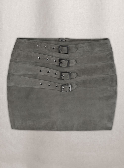(image for) Gray Suede Bossy Buckle Leather Skirt - #443