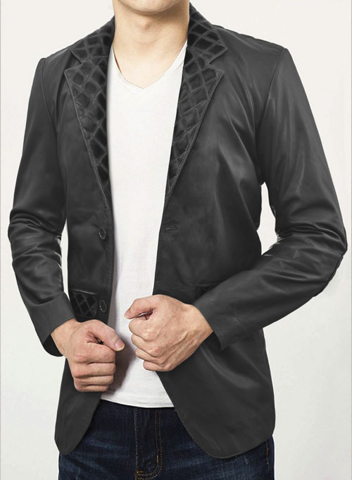 (image for) Harper Burnt Charcoal Leather Blazer - Click Image to Close