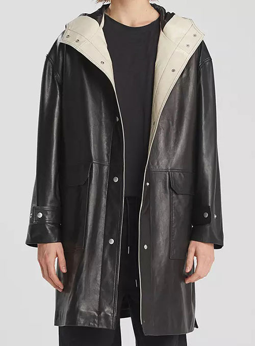 (image for) Hooded Leather Trench Coat - Click Image to Close