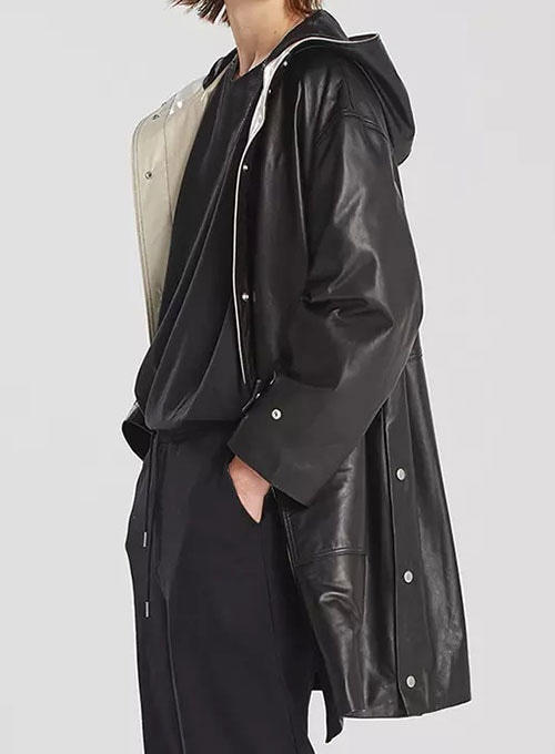 (image for) Hooded Leather Trench Coat - Click Image to Close