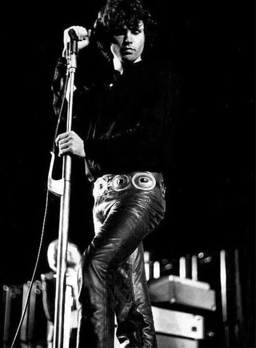 Jim Morrison Cowhide Plain Black Leather Jeans Pants Fashion Trouser