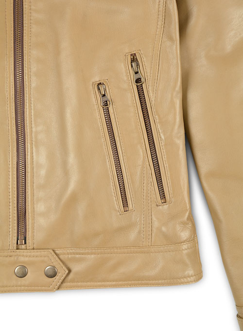 Soft Beige Wax Leather Jacket # 219 - Click Image to Close