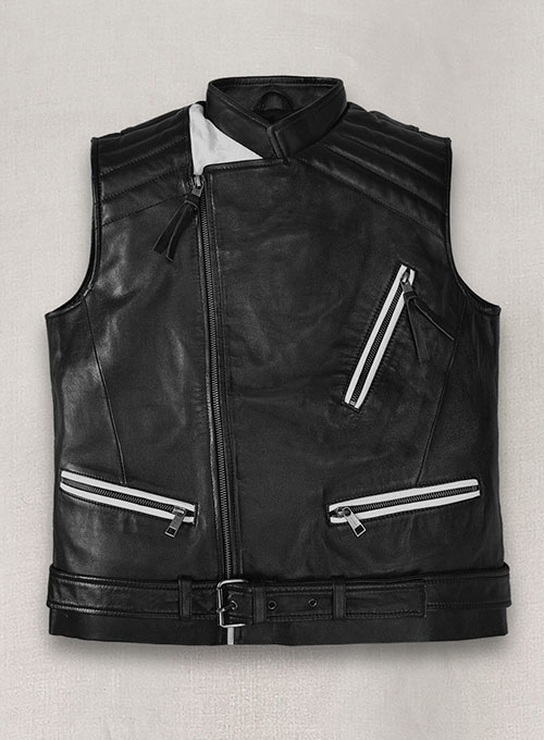 Womens black leather biker on sale vest