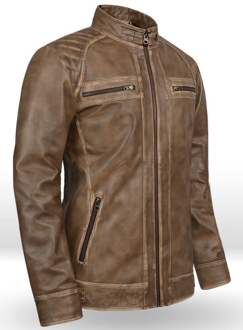 Rubbed Espanol Timber Brown Leather Jacket # 653 - Click Image to Close