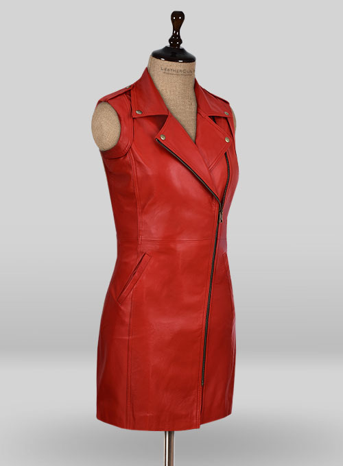 Red Motivated Biker Leather Dress #772