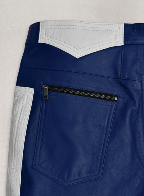 (image for) Rich Blue Electric Zipper Combination Leather Pants - Click Image to Close