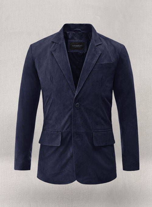 (image for) Royal Blue Suede Leather Blazer - Click Image to Close