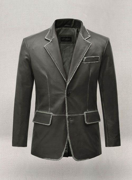 (image for) Rubbed Charcoal Medieval Leather Blazer - Click Image to Close