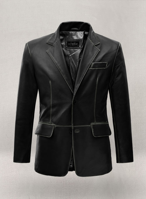 (image for) Rubbed Black Leather Blazer - Click Image to Close