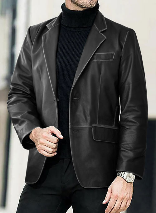 (image for) Rubbed Black Leather Blazer - Click Image to Close