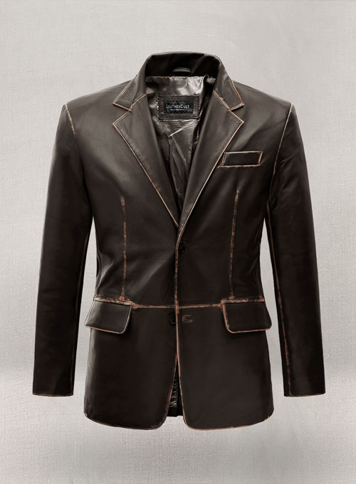 Rubbed Brown Leather Blazer