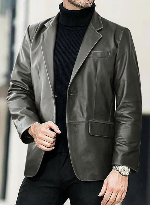 Rubbed Charcoal Leather Blazer