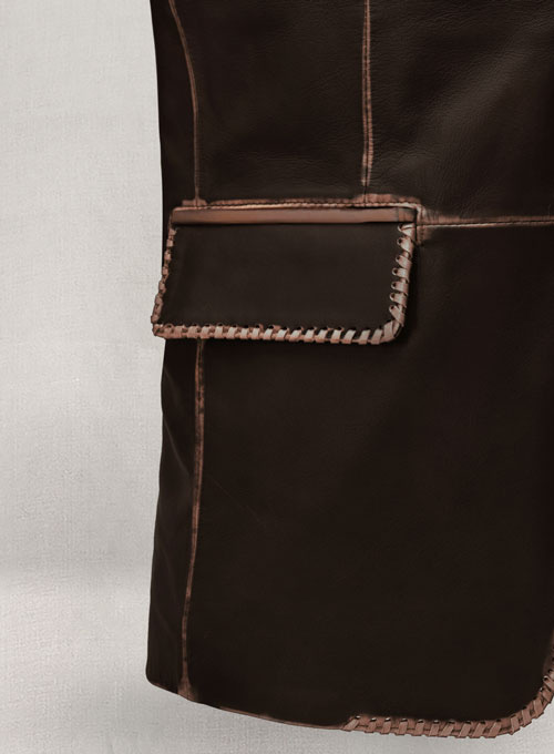 Rubbed Dark Brown Medieval Leather Blazer