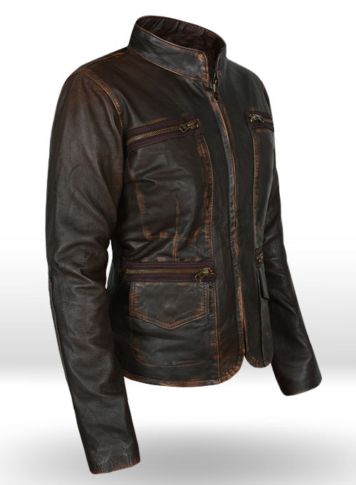 (image for) Rubbed Dark Brown Washed Alicia 88 Minutes Leather Jacket - Click Image to Close
