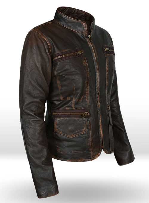 (image for) Rubbed Dark Brown Washed Alicia 88 Minutes Leather Jacket