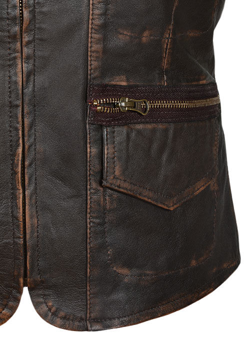 (image for) Rubbed Dark Brown Washed Alicia 88 Minutes Leather Jacket - Click Image to Close