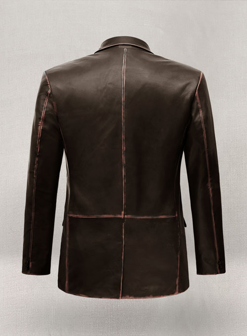 Rubbed Dark Brown Leather Blazer