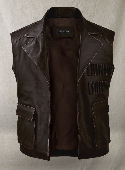 (image for) Rubbed Dark Brown Sean Connery Leather Vest - Click Image to Close
