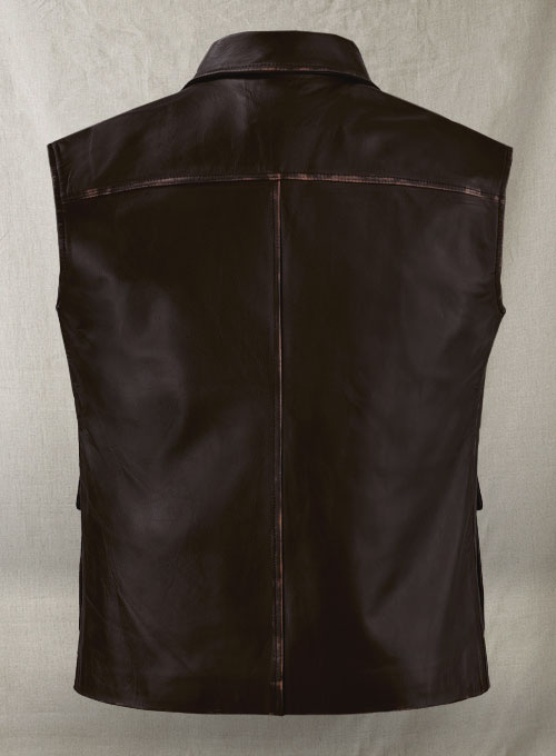 Rubbed Dark Brown Sean Connery Leather Vest - Click Image to Close