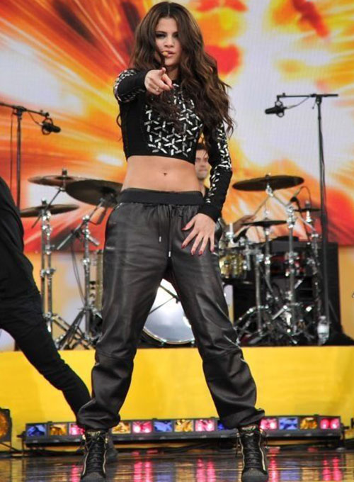 Selena Gomez Leather Joggers - Click Image to Close