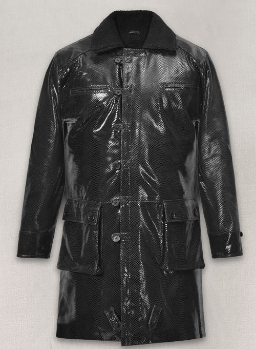 (image for) Snake Emboss Black Tom Hardy Dark Knight Leather Trench Coat