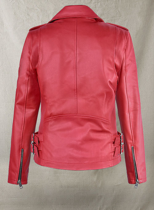 Soft Raspberry Red Gigi Hadid Leather Jacket #2