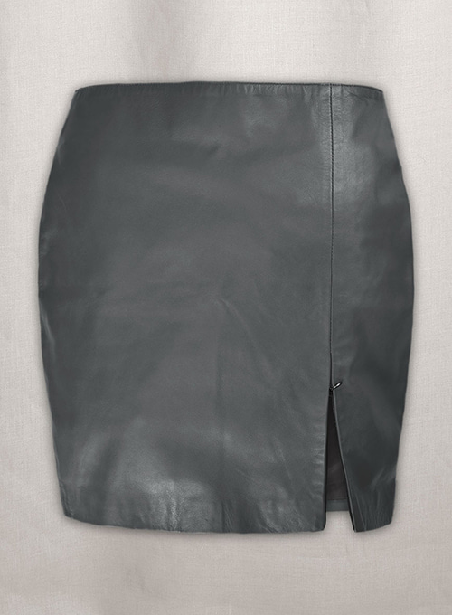 (image for) Soft Gray Adjustable Slit Leather Skirt - Click Image to Close