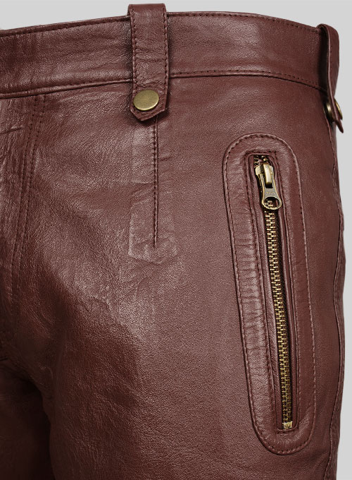 (image for) Soft Maroon Washed & Wax Belafonte Leather Pants - Click Image to Close