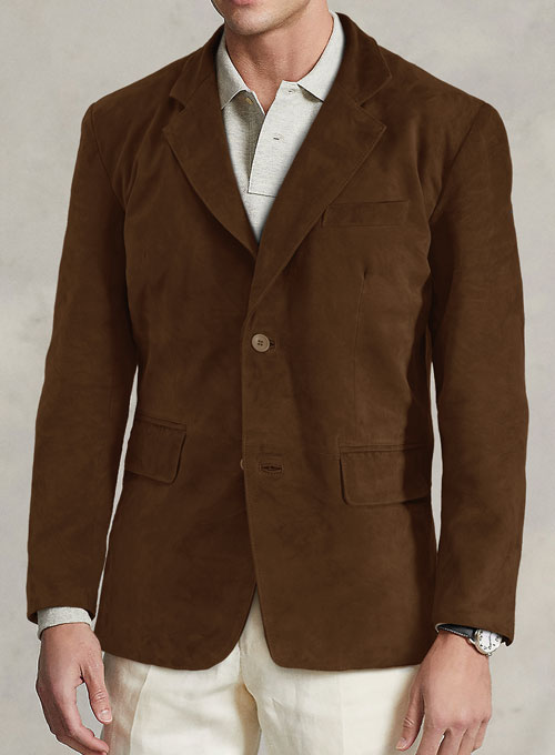 (image for) Soft Mid Brown Suede Leather Blazer - Click Image to Close