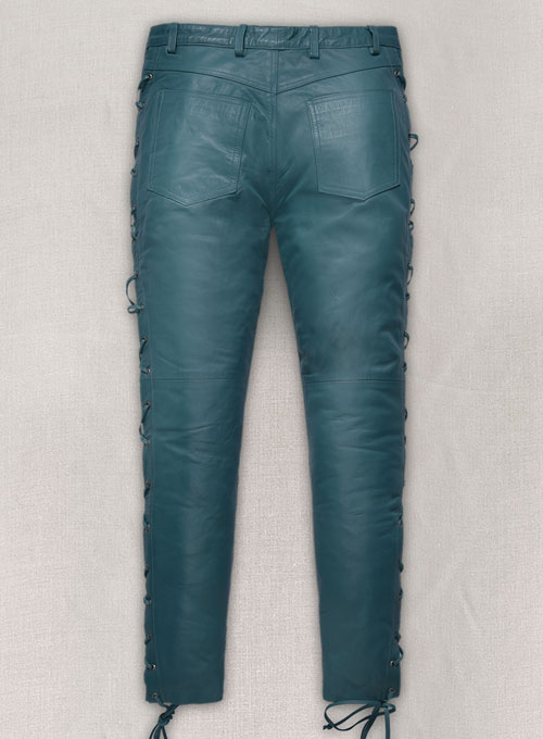 (image for) Soft Prussian Blue Washed & Wax Leather Pants #515 - Click Image to Close