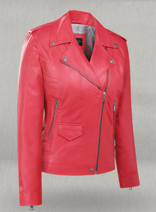 Soft Raspberry Red Hilary Duff Leather Jacket #3 - Click Image to Close