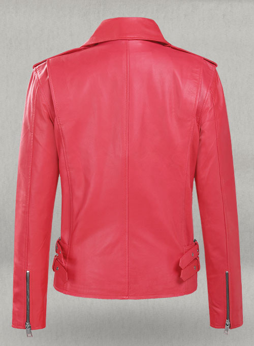 (image for) Soft Raspberry Red Hilary Duff Leather Jacket #3 - Click Image to Close