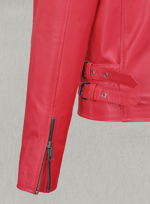Soft Raspberry Red Hilary Duff Leather Jacket #3 - Click Image to Close