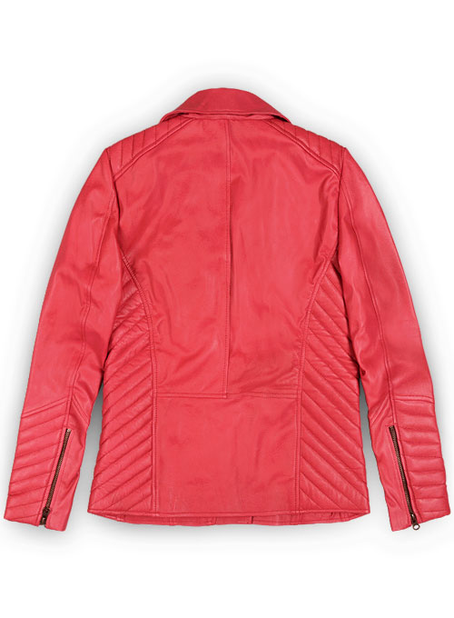 (image for) Soft Raspberry Red Oxley Leather Biker Jacket - Click Image to Close