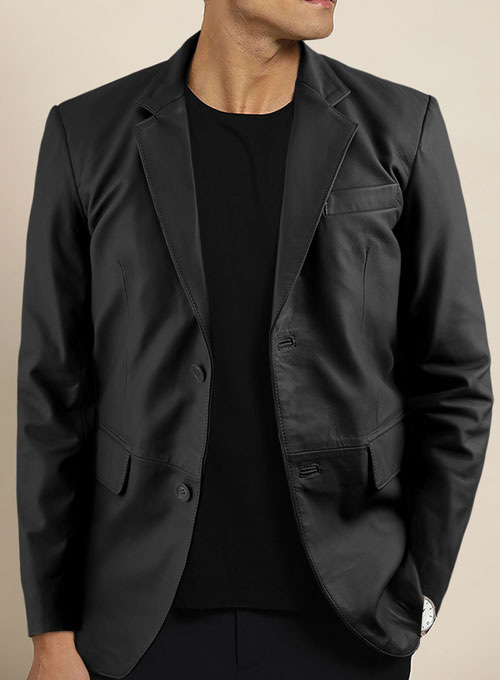 (image for) Soft Rich Black Leather Blazer - Click Image to Close