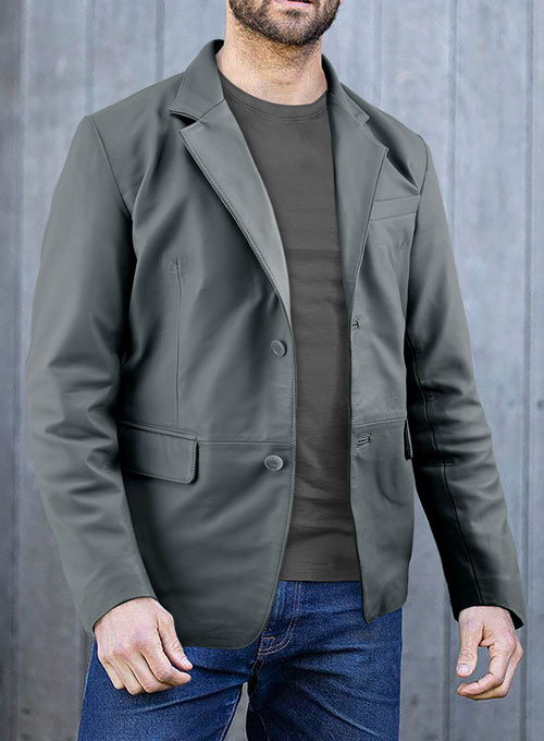 (image for) Soft Sherpa Gray Leather Blazer - Click Image to Close