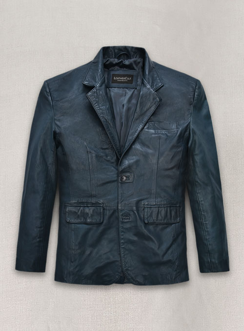 (image for) Soft Winsor Blue Washed and Wax Leather Blazer - Click Image to Close
