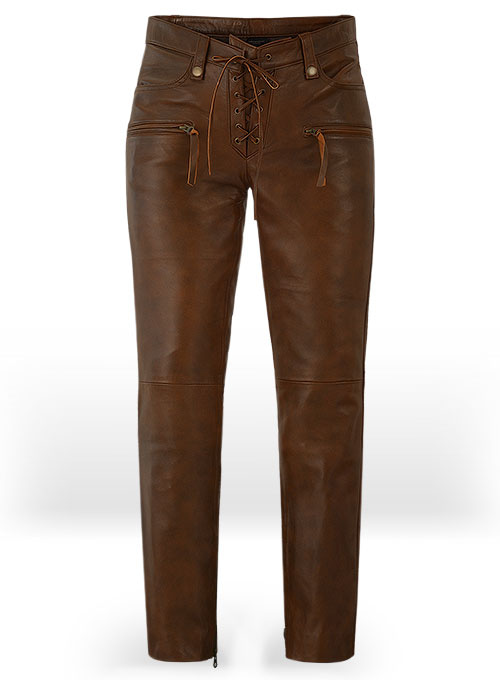 (image for) Spanish Brown Gigi Hadid Leather Pants - Click Image to Close