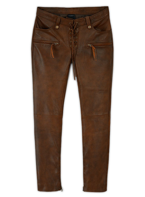 (image for) Spanish Brown Gigi Hadid Leather Pants - Click Image to Close