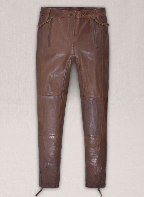 (image for) Spanish Brown Washed and Wax Leather Biker Jeans - Style #502