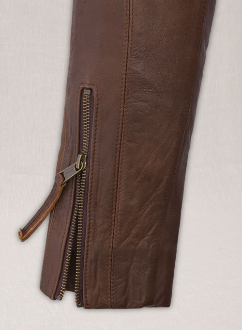 (image for) Spanish Brown Washed and Wax Leather Biker Jeans - Style #502